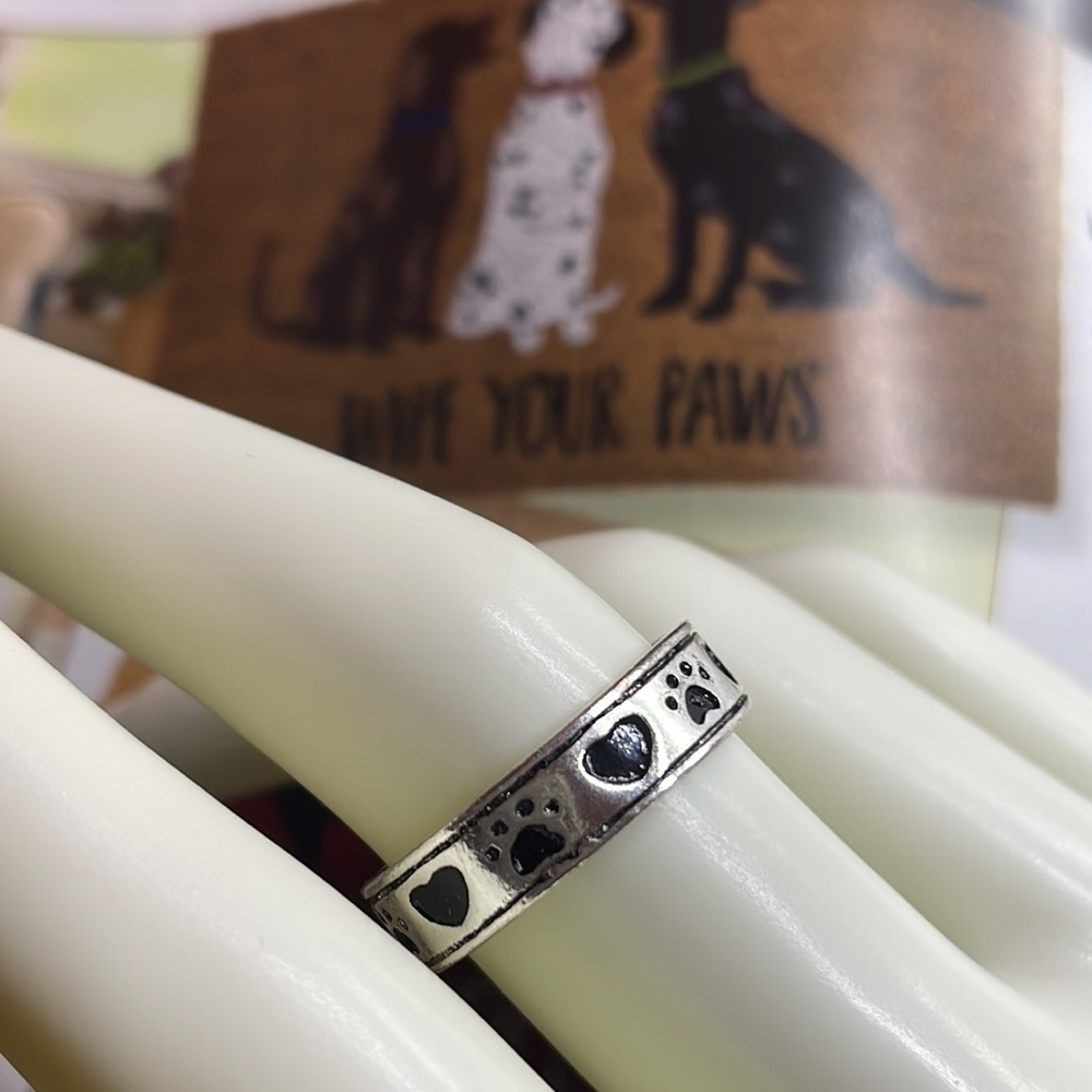 Dog Paw Print Silver Band Ring - Picture 12 of 13